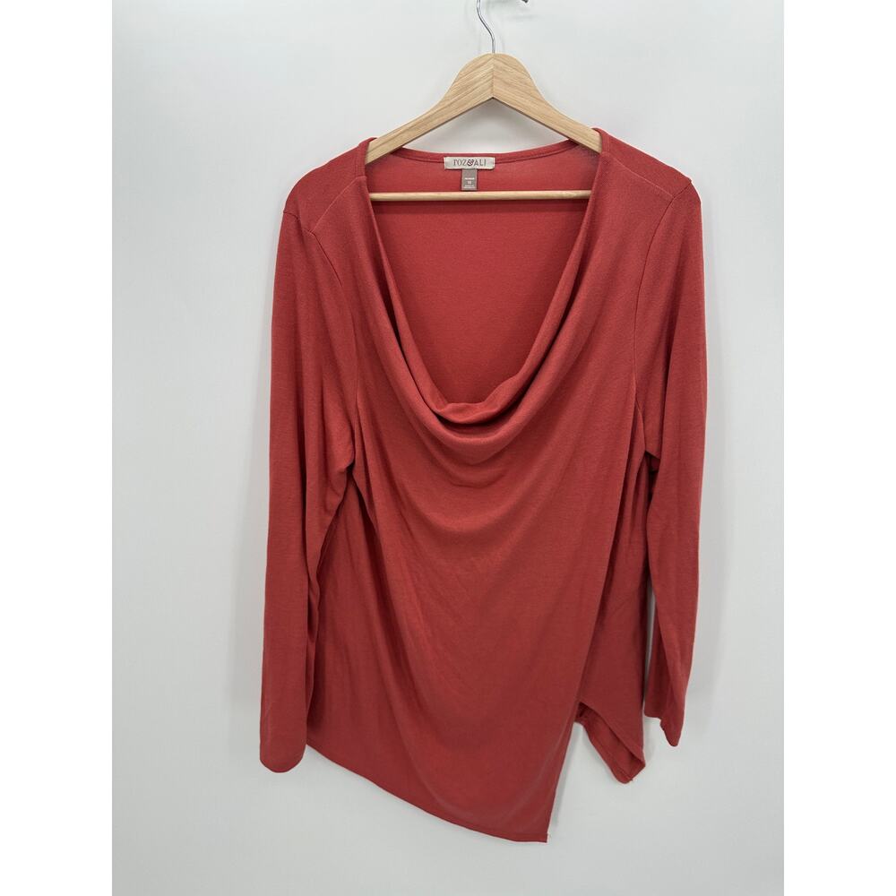 Roz & Ali Womens Salmon‎ Red Sweater Size 1X Soft Scoop Neck Lagenlook Boho